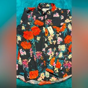 New Father Som super slim stretch navy red carnation print size medium